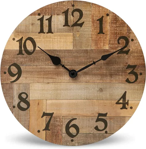 NIKKY HOME Reloj de pared rústico de granja de 12 pulgadas, funciona con pilas, silencioso, sin tictac, vintage, de madera MDF, decoración del hogar