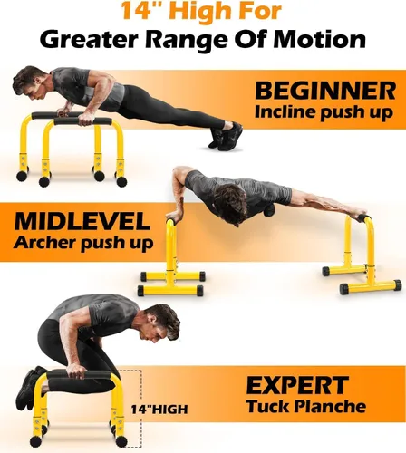 Miniatura 4 de TABEKE Barra de Flexiones, Barras Paralelas de Calistenia de Acero de 14'' de Altura con Mango de Espuma de Cobertura Completa y Barra de Inmersión