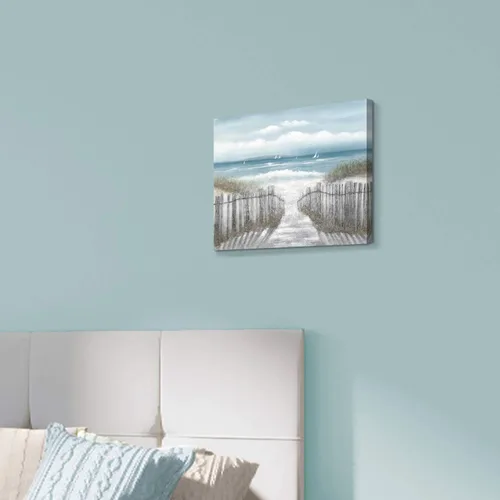 Miniatura 5 de Lienzo decorativo para pared, camino de playa: camino de arena con pintura de valla a la costa, impresiones artísticas para baño
