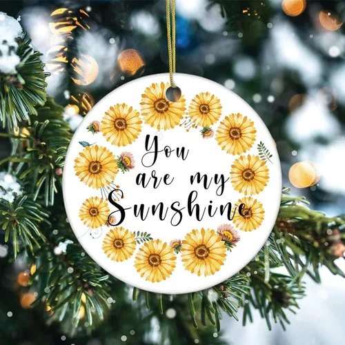 Miniatura 2 de Adorno de Navidad de cerámica impreso en dos caras con texto en inglés "You are My Sunshine", novedad para familiares, amigos, niños, regalos
