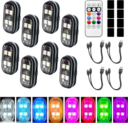 Miniatura 7 de 4 luces LED estroboscópicas inalámbricas de 4 LED, 8 colores de alto brillo, luz intermitente impermeable con control remoto, luz LED recargable