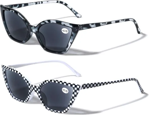 2 pares de lentes de sol de lectura para exteriores con punta puntiaguda para mujer, lentes de lectura con protección UV, no bifocales 1 Gris 1