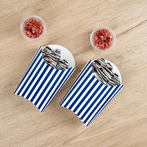 Miniatura 8 de Restaurantware Bio Tek - Taza de papas fritas desechables de 4.7 x 3.5 x 5.1 pulgadas, 100 vasos desechables para refrigerios, papel azul y blanco