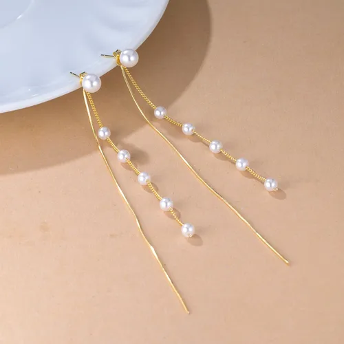 Miniatura 5 de SLUYNZ Aretes colgantes de plata de ley 925 con perlas de concha de imitación para mujer, elegantes aretes largos con borlas, aretes colgantes