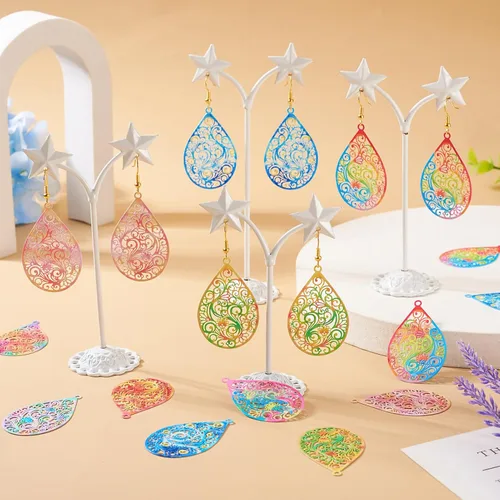 Miniatura 177 de FASHEWELRY 16 dijes de plumas de arco iris de acero inoxidable con alas de filigrana, adornos de metal de 4 colores para hacer joyas, pulseras