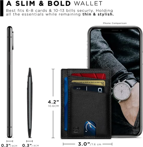Miniatura 4 de SERMAN BRANDS RFID Blocking Slim Minimalist Mens Front Pocket Wallet. Thin Card Holder. Full Grain Leather Wallets for Men