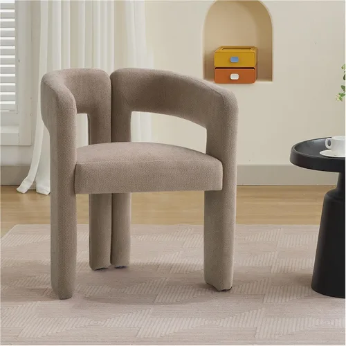 Miniatura 18 de adochr Modernas sillas de comedor de barril, silla de comedor tapizada de lino con patas de madera, sillas decorativas con brazos, cómodos sillones