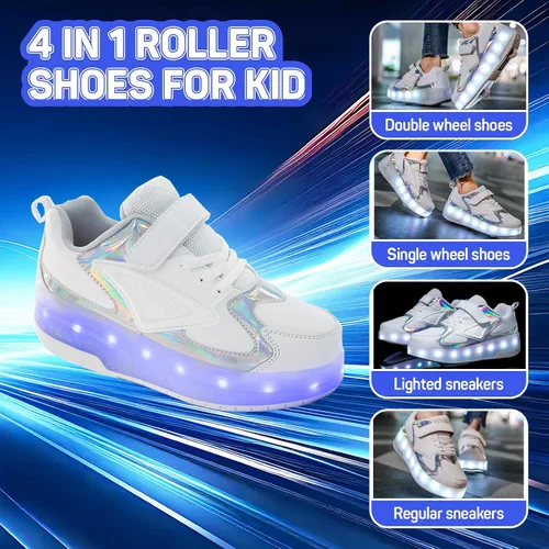 Miniatura 3 de Zapatos para niños con ruedas - 4 en 1 Zapatos con ruedas iluminados con luces LED recargables por USB para regalos de Navidad y escuela