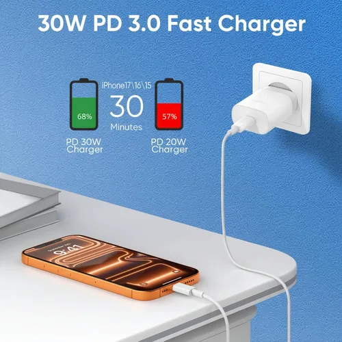 Miniatura 3 de Cargador para iPhone 17 16 15 cable de carga rápida de 10 pies, bloque de cargador USB C de 30 W para i Phone 15 16 16e 17 Air Plus Pro Max/iPad