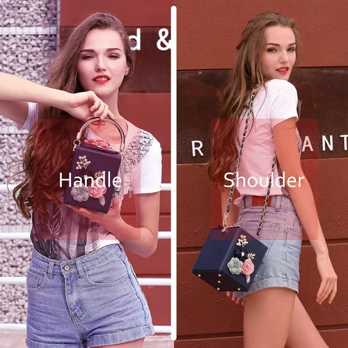 Milisente Bolso de mano de noche para mujer, caja cuadrada floral, bolsos de noche, bolsos cruzados de hombro, bolso de mano de flores para boda