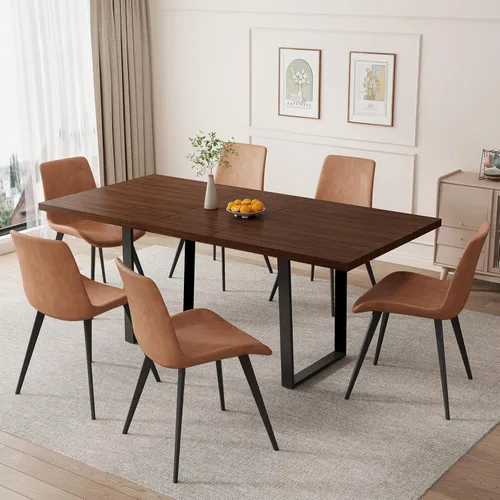 Miniatura 28 de ZckyCine Conjunto moderno de mesa de comedor de 5 piezas con mesa rectangular de madera y 4 sillas tapizadas en cuero, capacidad para 4 personas