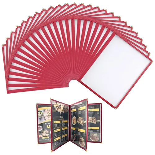 Miniatura 9 de Cubiertas de menú de 8.5 x 11 pulgadas, paquete de 10 soportes para menú de vista de página, cubierta roja para menú de restaurante para papel de 8