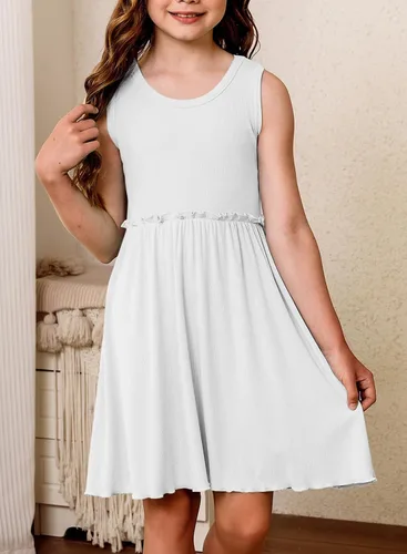 Miniatura 2 de blibean Vestido de verano sin mangas para niñas, trajes cómodos talla 4-13 años