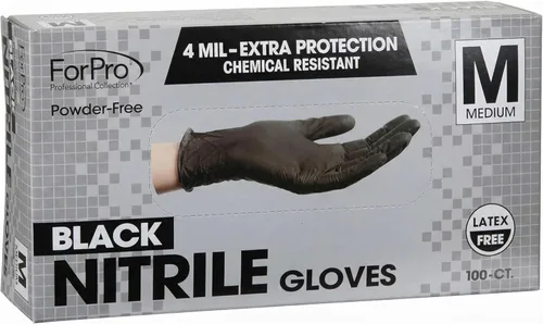 ForPro Disposable Nitrile Gloves, Chemical Resistant, Powder-Free, Latex-Free, Non-Sterile, Food Safe, 4 Mil Negro