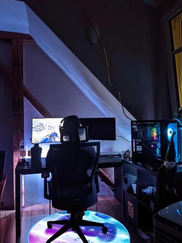Miniatura 8 de Tapete para silla de juegos RGB con luces para juegos (controlador Galaxy de 47 pulgadas), cancelación de ruido, tapete antideslizante para suelo