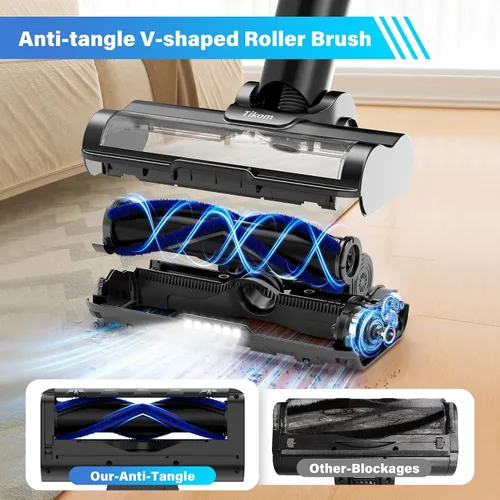 Miniatura 5 de Tikom Aspiradora inalámbrica para el hogar, aspiradora de palo de 450 W/40000 pa, antienredos, aspiradora de mano ligera para suelos duros, pelo
