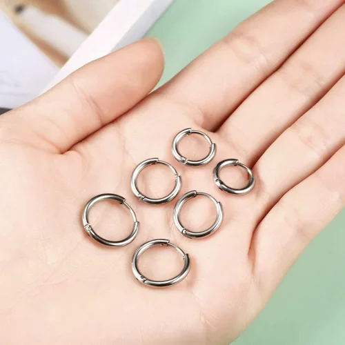 Miniatura 3 de Aretes de aro de acero inoxidable quirúrgico de 0.315in0.394in0.472in para mujeres y hombres, Acero inoxidable