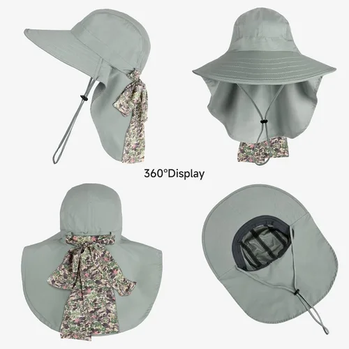 Miniatura 2 de Solaris UPF 50+ Gorro de ala ancha para mujer - Tamaño pequeño, ligero y plegable, gorro floral refrescante con solapa para el cuello