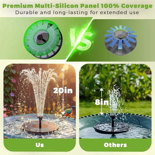 Miniatura 8 de AISITIN Bomba solar de fuente de baño de pájaros de 2.5 W, bomba de fuente solar para baño de pájaros con 6 boquillas, bomba de fuente de agua solar