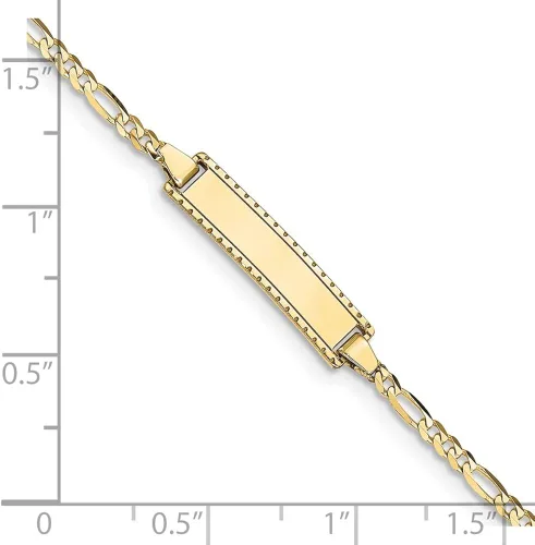 Miniatura 3 de Jewels By Lux Pulsera de identificación de eslabones Figaro personalizada de oro amarillo de 10 quilates grabable para mujer, longitud 6 pulgadas