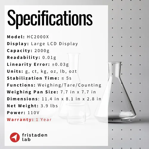 Miniatura 5 de Fristaden Lab Escala 70.55 oz x 0.00 oz Certificado de calibración USA Company - Balanza de laboratorio digital con célula de carga