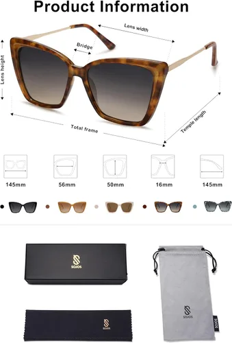 Miniatura 24 de SOJOS Gafas de sol polarizadas de moda para mujer, retro, de gran tamaño, cuadrado, ojo de gato, gafas de sol con protección UV SJ2206
