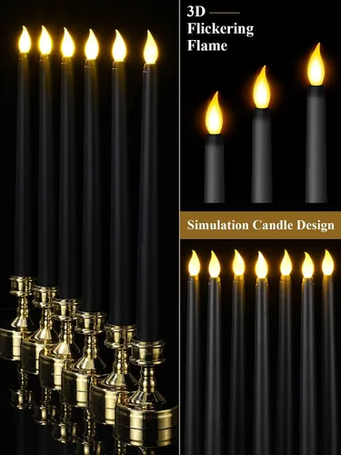 Miniatura 3 de Treela 36 Piezas Velas Cónicas Sin Llama de 11 Pulgadas Parpadeantes de Imitación LED a Batería Velas Falsas Eléctricas para Navidad Halloween Negro