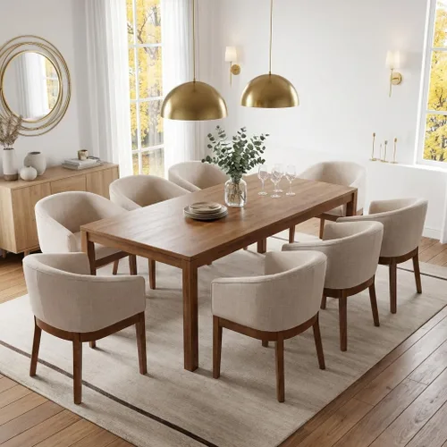 Miniatura 11 de RIVOVA Juego de 2 Sillas de Comedor Beige de Mediados de Siglo Modernas Sillas de Comedor Tapizadas en Lino Sillas de Cocina y Comedor con Respaldo
