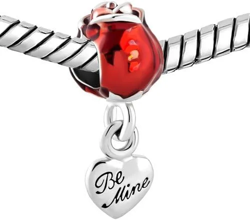 Miniatura 2 de Be Mine - Dije de corazón de rosa roja para esposa, novia, compatible con pulseras Pandora