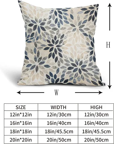 Miniatura 4 de Juego de 2 fundas de almohada de dalia azul marino de 20 x 20 pulgadas, fundas de almohada cuadradas decorativas de flores geométricas rústicas
