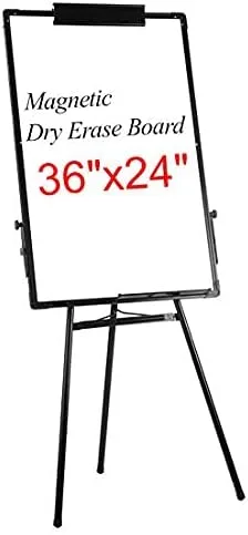 Pizarra blanca con trípode de caballete de borrado en seco, tablero magnético de 24 x 36 pulgadas, soporte de altura ajustable, 3 marcadores, 1