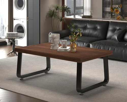 Miniatura 17 de HSH - Mesa de café rústica de nogal, mesa central moderna, mesa de café rectangular industrial para sala de estar, mesa de té simple de madera