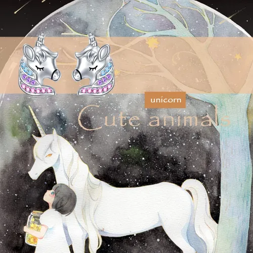 Miniatura 2 de Aretes S925 de plata esterlina 925 con diseño de unicornio, gato, elefante, panda y pingüino, como regalos para ella, mujeres, hijas.
