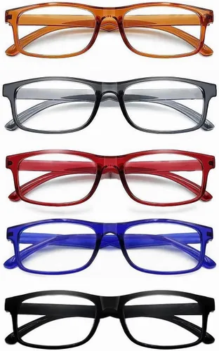 Paquete de 5 lentes de lectura con bloqueo de luz azul, lentes de lectura para mujeres y hombres, filtro antirayos ultravioleta/reflejo, anteojos