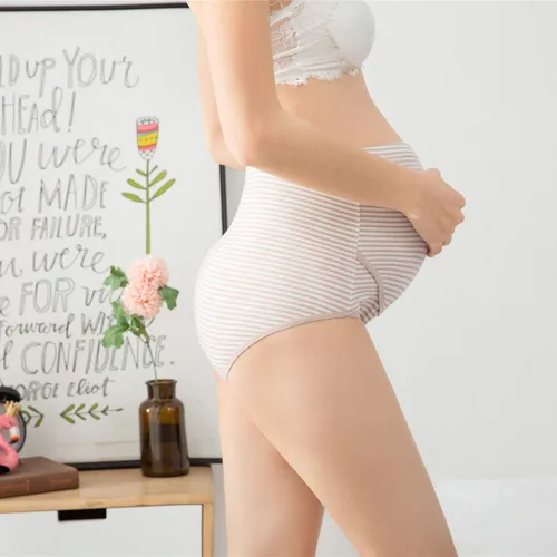Miniatura 5 de Ropa interior de maternidad sobre el bulto, paquete de 3 bragas de algodón para embarazo, cintura alta, ajustablesbragas de lactancia