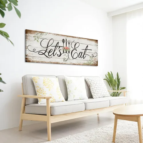 Miniatura 2 de KREATIVE ARTS Arte de Pared en Lienzo para Cocina "Let's Eat" Impresión de Citas Inspiradoras Vintage Pintura Cuadro Impresiones Giclée