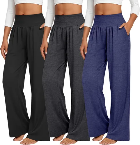 Miniatura 63 de Neer - Conjunto de 3 pantalones de yoga de pierna ancha para mujer - Pantalones deportivos cómodos, holgados, de cintura alta y casuales