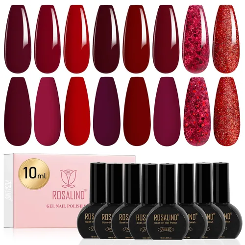 Miniatura 12 de ROSALIND Esmalte de uñas de gel azul, 8 colores azul marino claro azul oscuro con purpurina, juego de esmalte de uñas UV MINI Aquarius para manicura