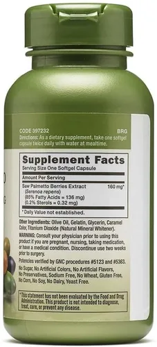 Miniatura 2 de GNC Suplemento de extracto de palma enana americana herbaria de 160 mg, apoya la función saludable de la próstata, 100 porciones