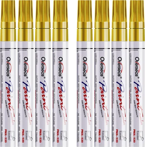 Overseas Rotuladores de pintura – Marcadores permanentes dorados, paquete de 8 rotuladores a base de aceite, impermeables, de secado rápido, punta