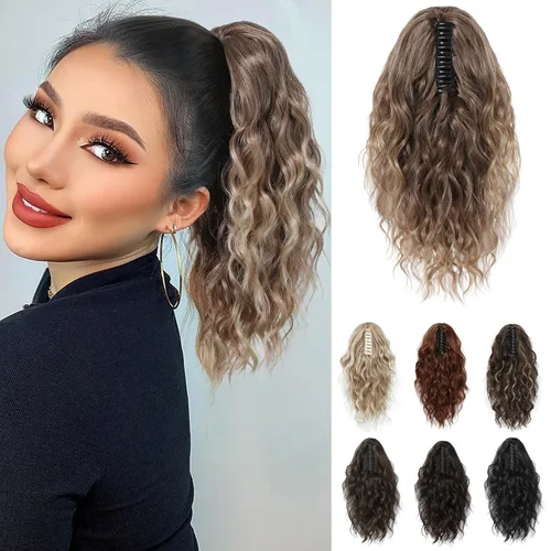 Miniatura 16 de REECHO Extensión de cola de caballo, extensión de cola de caballo de 18 pulgadas con clip de garra para mujer, extensiones de cabello largo, rizado