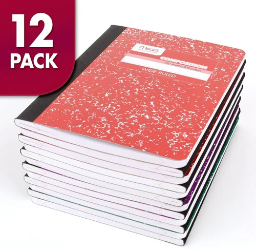 Miniatura 8 de Mead Cuaderno de Composición, Paquete de 12, Papel de Rayas Anchas, 7-1/2" x 9-3/4", 100 Hojas por Cuaderno de Composición, Los Colores Pueden