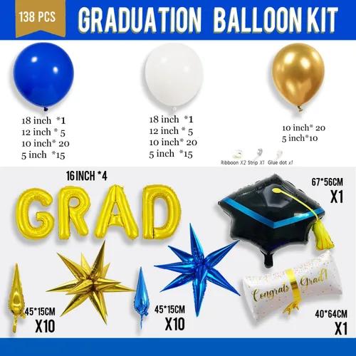 Miniatura 4 de Kit de arco de guirnalda de globos de graduación de 120 piezas con certificado de graduación, gorro de graduación, letra, globos de Mylar