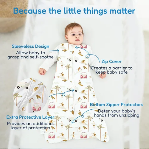 Miniatura 5 de TotAha Saco de dormir para bebés de 6 a 12 meses, paquete de 3, saco de dormir transpirable para bebé, niña, niño, manta usable con cremallera Azul