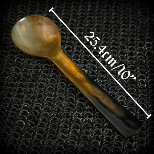 Miniatura 2 de Mythrojan Cuchara de caviar de cuerno de búfalo grande hecha a mano con acabado pulido para helado, azúcar, sal, caviar, pimienta, miel, café, 10