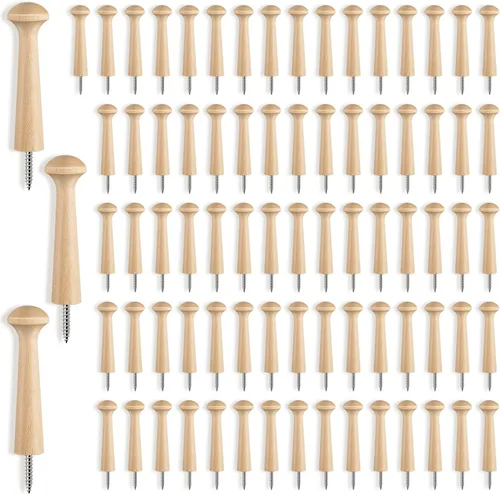 Miniatura 8 de Clavijas de madera con rosca de madera de 2.9 pulgadas de largo, estantes de madera sin terminar para colgar ropa, sombreros, toallas y más