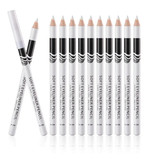 Fashionwu Lápices delineadores de ojos blancos de uso profesional como resaltador, suaves, impermeables, sombra de ojos de larga duración,