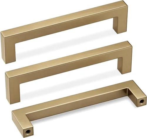 Miniatura 12 de Goldenwarm Paquete de 10 manijas cuadradas de bronce champán de 3 pulgadas (2.992 in) para armarios de cocina, armarios, aparadores y accesorios