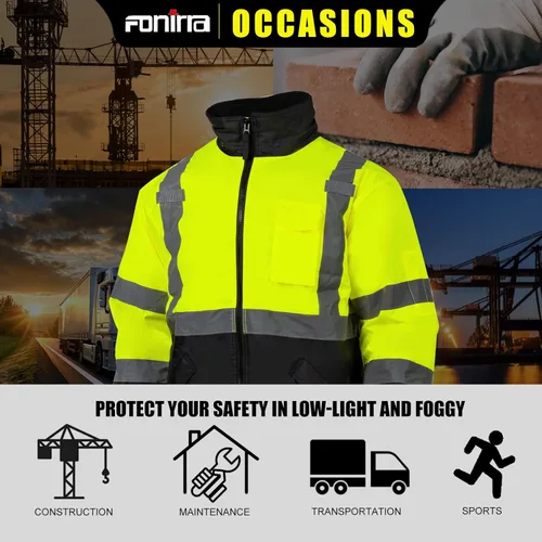 Miniatura 6 de FONIRRA - Chaquetas bomber de alta visibilidad con forro polar, ANSI Clase 2, chaqueta reflectante impermeable para hombres