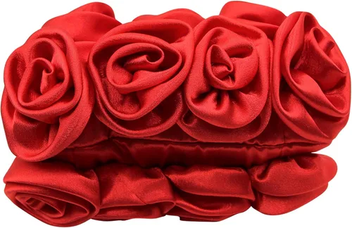 Miniatura 3 de RARITYUS Bolso de noche para mujer con forma de rosa de satén sedoso con elegante asa de metal para fiesta, boda
